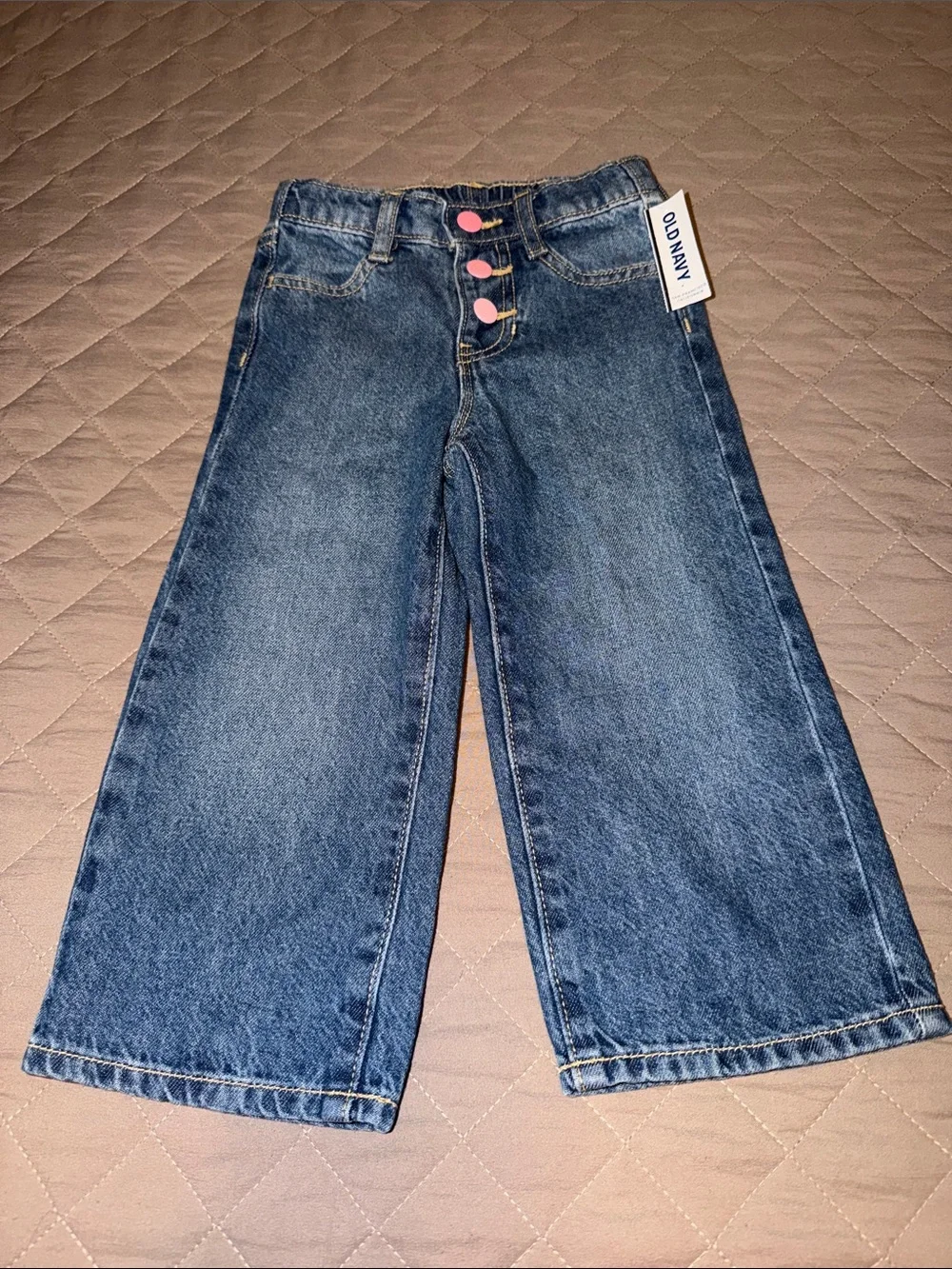 Old Navy Blue Kids Denim Jeans with Pink Button Detail